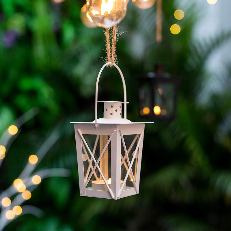 NUPTIO 4 Pcs Tealight Lanterns Hanging Candle Holder, Metal Mini Decorative Led Tea Light Candleholder Decoration for Birthday Parties Wedding Centerpiece Relaxing Spa Setting (White, 4 Pcs) - Image 3